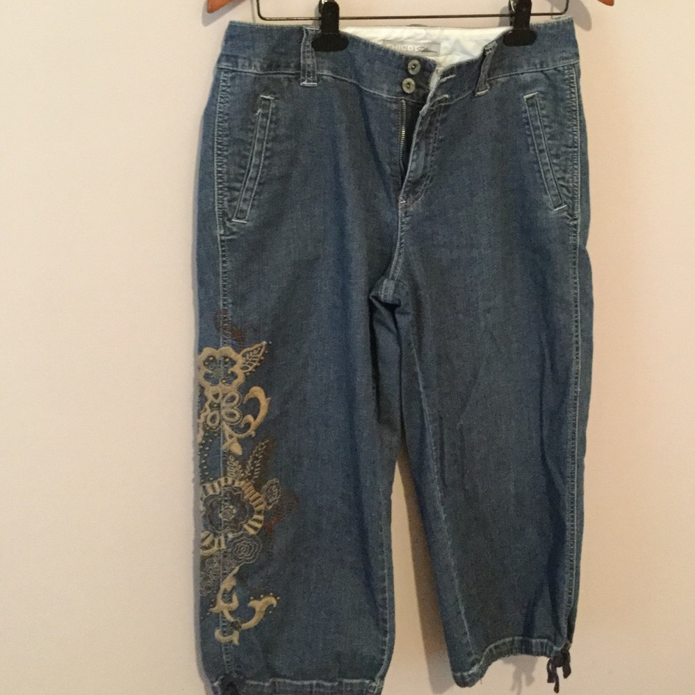 Chico’s Platinum Capri jeans with embellishments embroidery 1.5